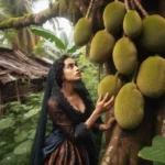 Jackfruit tree with ripe fruits in a rural Bengali village