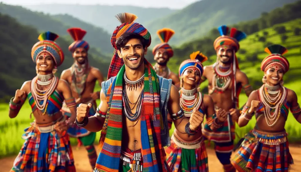 Tribal dancers in colorful attire, Chhattisgarh, India