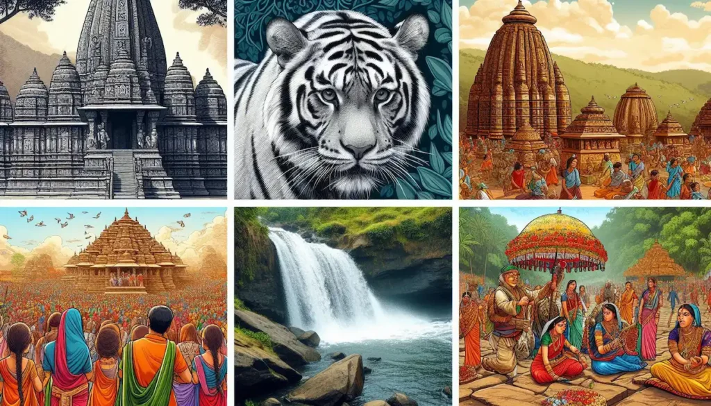 Madhya Pradesh highlights: temple carvings, tiger, festival, waterfall