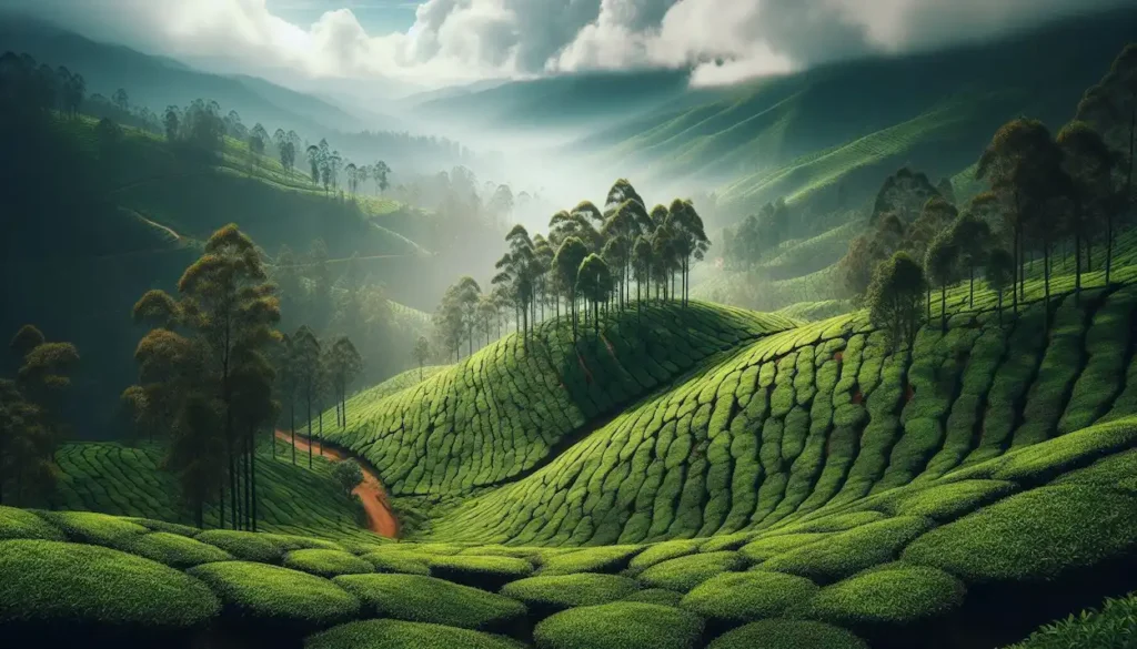 Lush tea plantations in Ooty hill station, Tamil Nadu