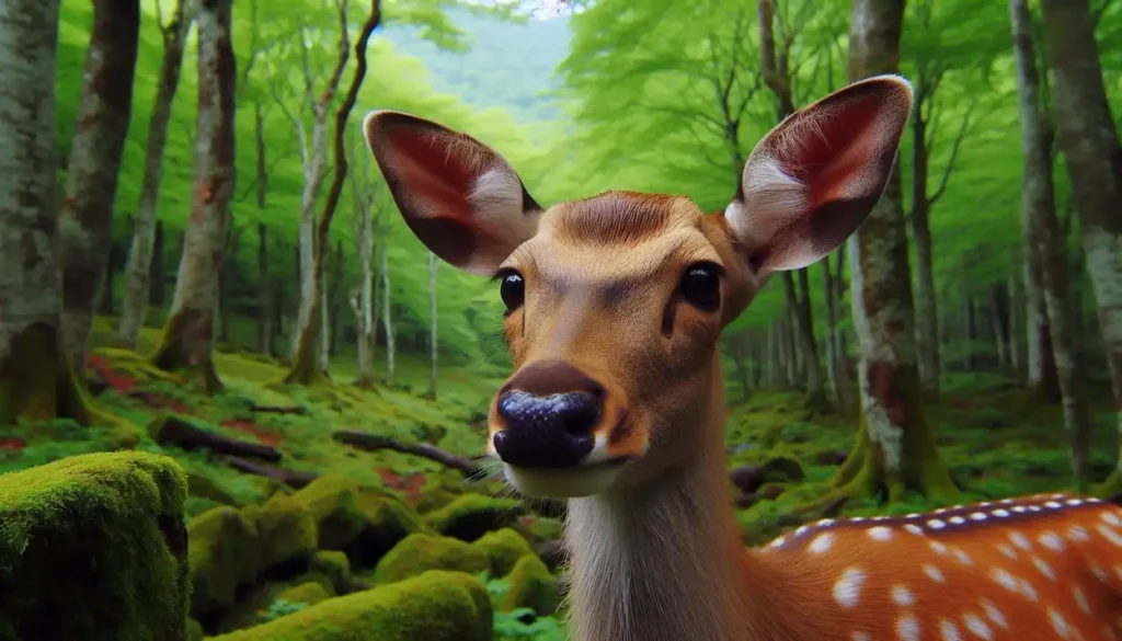 A close-up photo of a majestic Hangul deer in Dachigam National Park, Jammu and Kashmir.