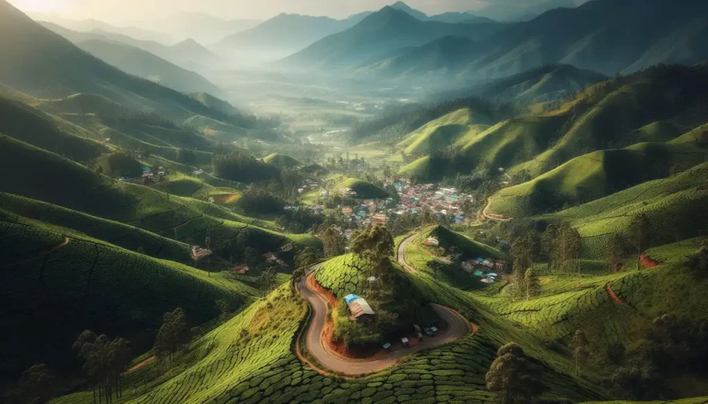 Rolling hills of Munnar tea plantations in Kerala