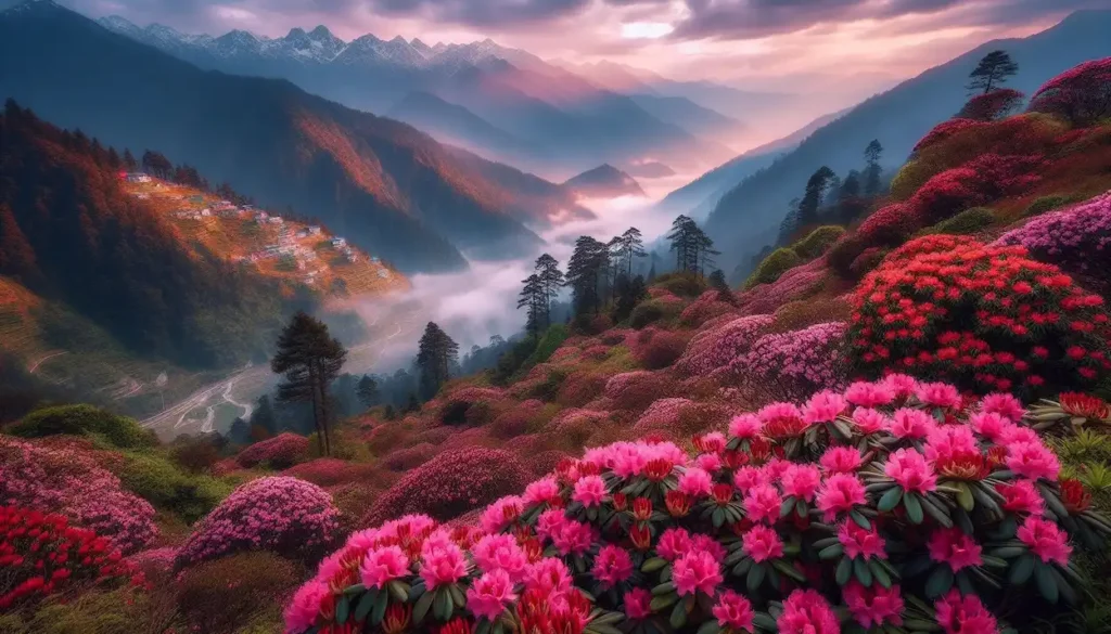 Rhododendron flowers blooming in the Himalayas, Sikkim