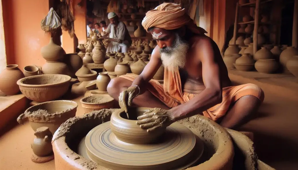 Traditional clay pottery demonstration, Thiruchigadi village, Tamil