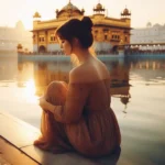 The Golden Temple in Amritsar, Punjab, bathed in the warm glow of sunset.