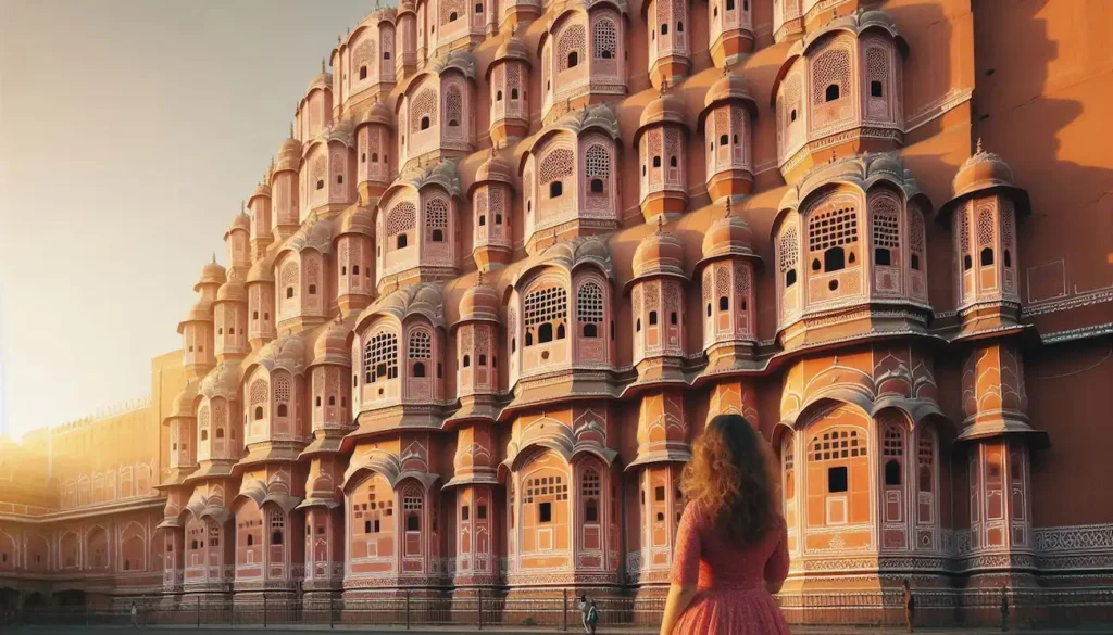 Hawa Mahal Palace of Winds Jaipur, pink sandstone facade, intricate latticework