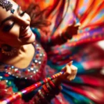 Woman in traditional dress performing Garba dance during Navratri festival in Gujarat, India.