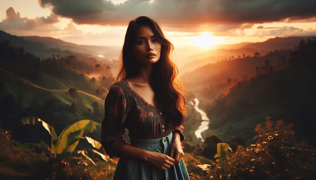 woman overlooking Mizo hills from Reiek Tlang