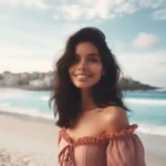 Smiling Indo-American woman on Bondi Beach, Sydney