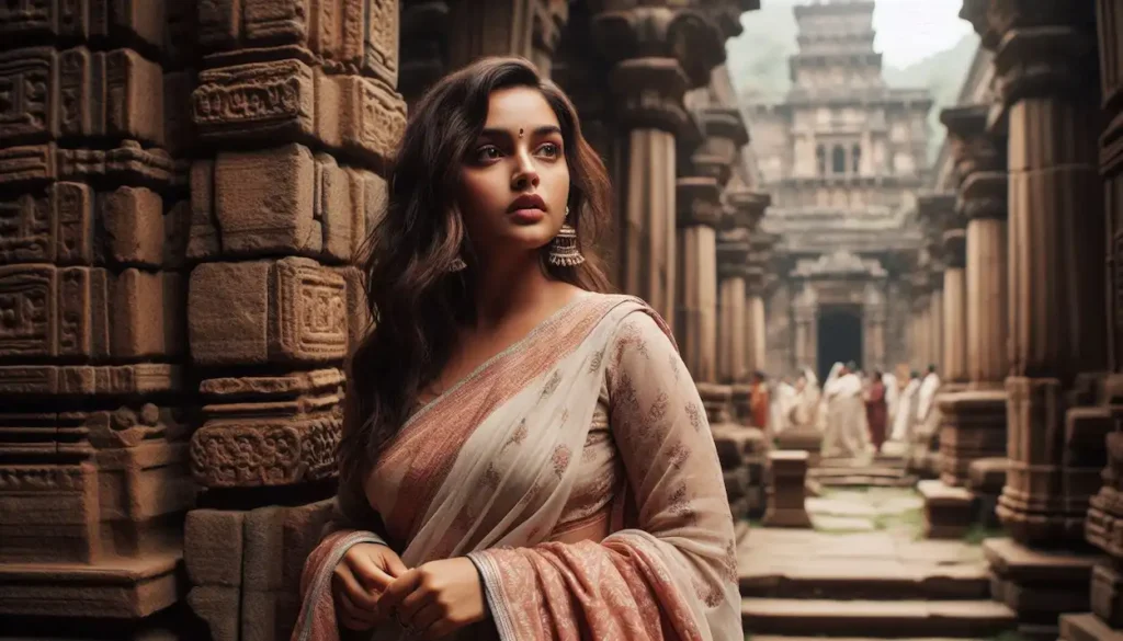 woman exploring Vikramshila University ruins.