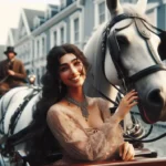 An Indo-American woman smiles as she rides a horse-drawn carriage through Charlottetown.