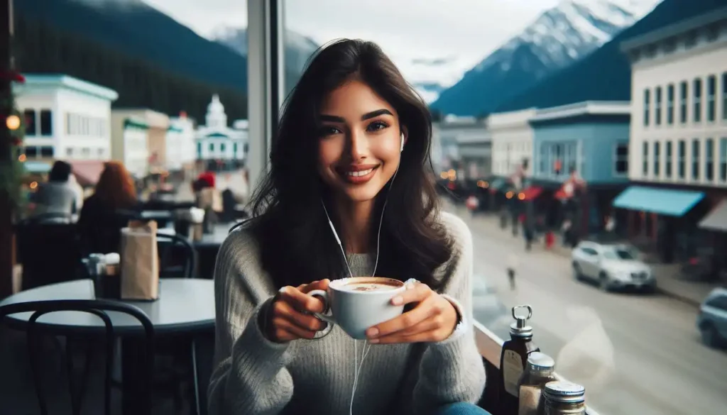 Woman at cafe in Whitehorse.