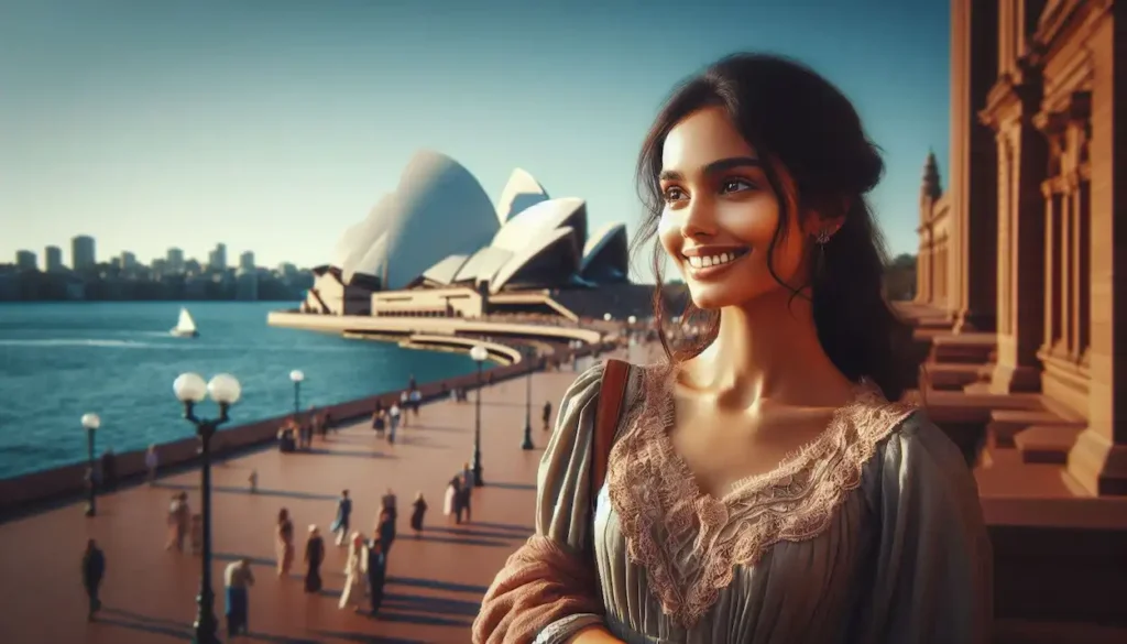 Indo-American woman admiring Sydney Opera House