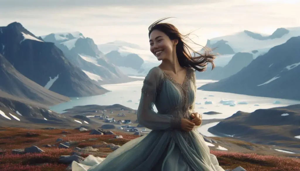 An Indo-American woman gazes at Baffin Island's Auyuittuq National Park.