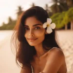 Serene woman on Paradise Beach, Pondicherry