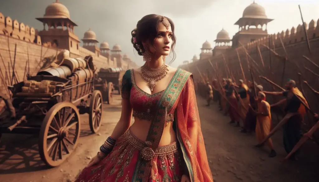 Curious Indian woman in a lehenga explores the historic battlegrounds of Panipat