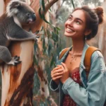 Indo-American woman observing koala at Tidbinbilla