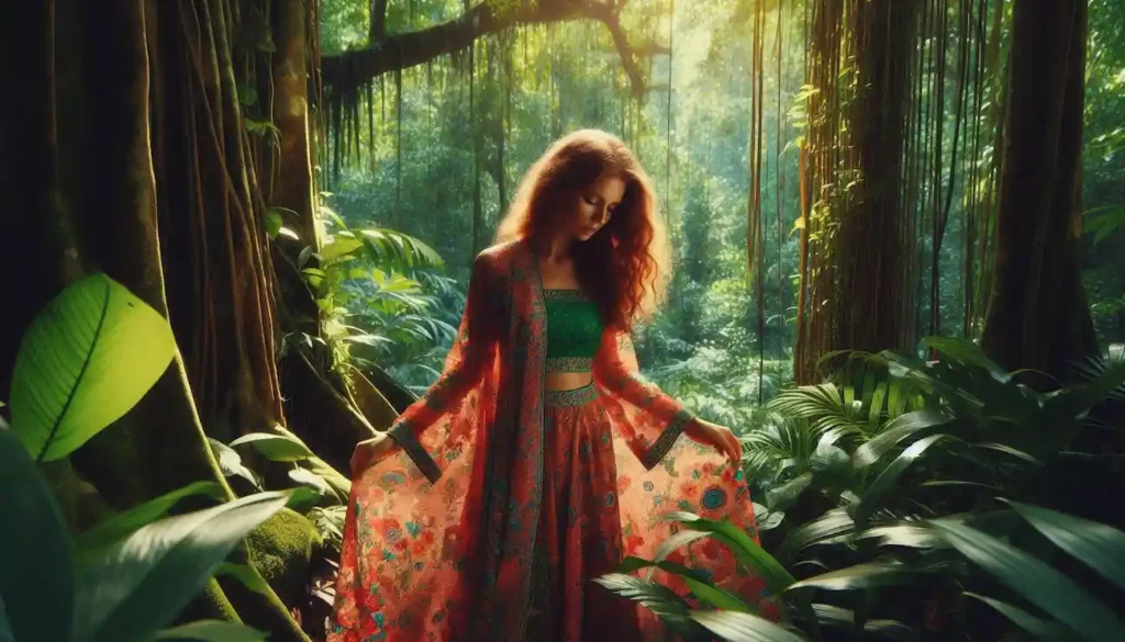 Indo-American woman in salwar kameez exploring Daintree Rainforest.