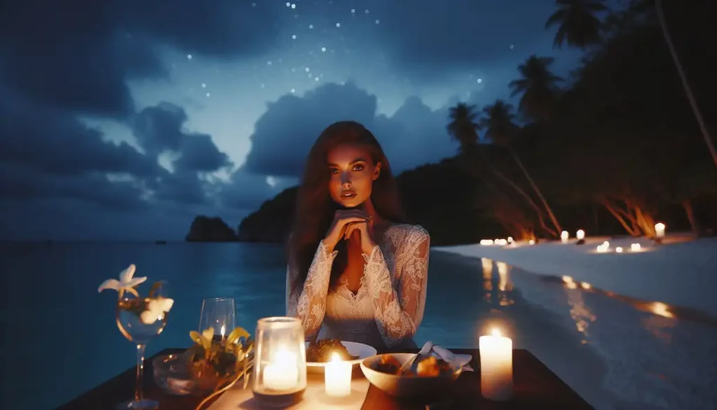 candlelit dinner on Bangaram Island beach, Lakshadweep