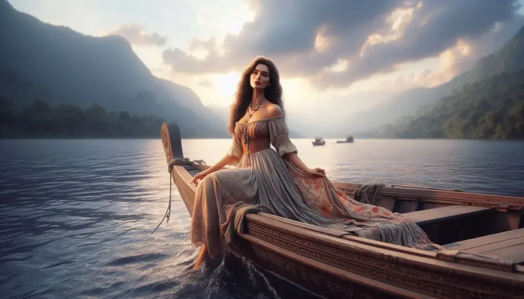 Indian woman enjoying a boat ride on Vanganga Lake in Dadra & Nagar Haveli.