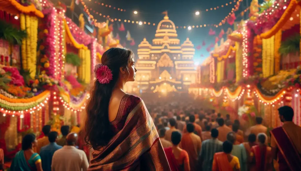 Fair woman , witnessing Bathukamma festival celebrations at Tank Bund.