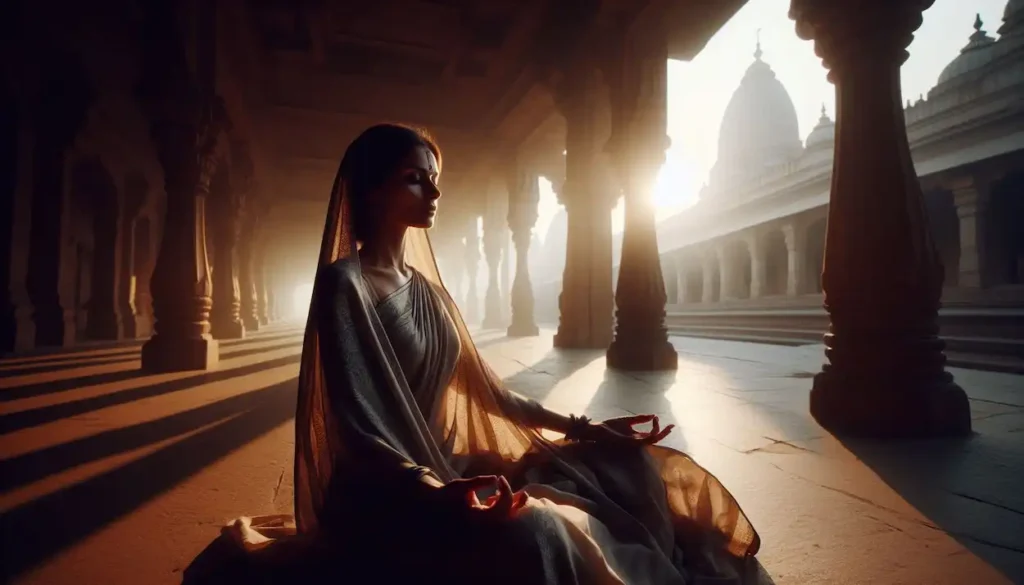 Woman meditating at Baidyanath Dham temple complex