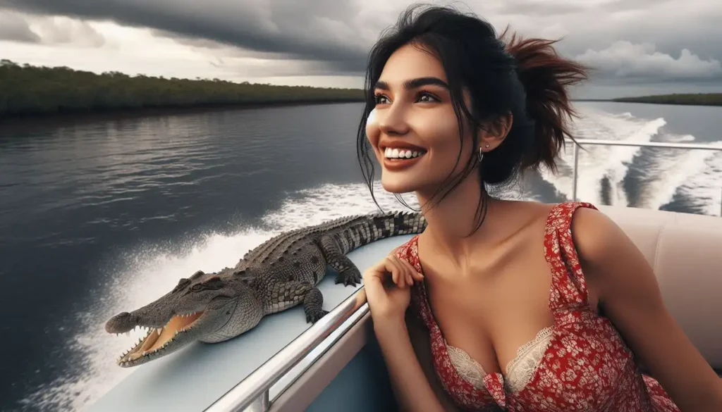 Indo-American woman on crocodile cruise