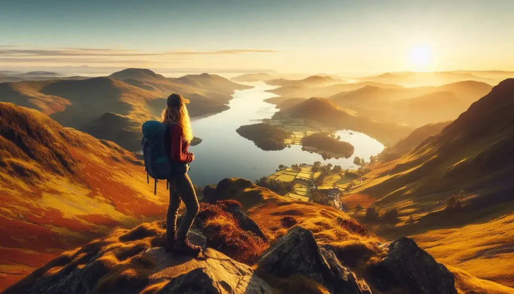 An Indo-American woman hikes in the Lake District. United Kingdom